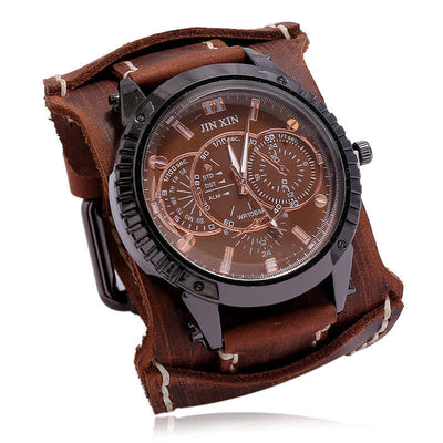 Men's Luxury Big Dial Bracelet Leather Watch