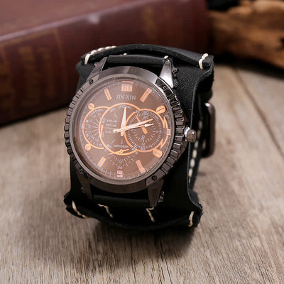 Men's Luxury Big Dial Bracelet Leather Watch