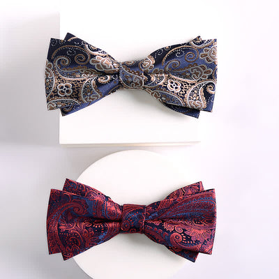 Men's Vintage Paisley Pattern Double Layers Bow Tie