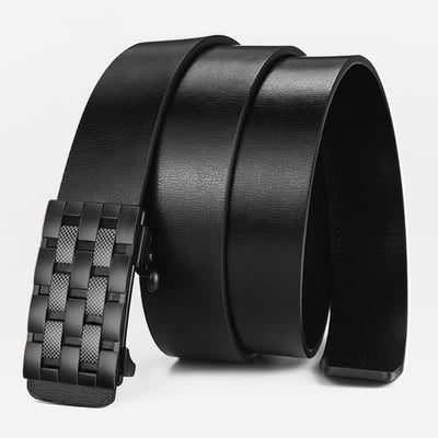 Men's Rectangular Grid Automatic Buckle Leather Belt