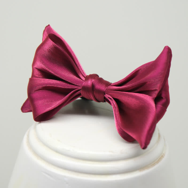Men's Wine Red Shiny Fish Tail Shape Bow Tie