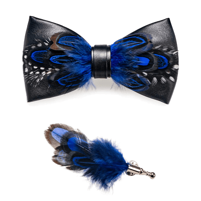 Kid's DarkBlue White Dots Lively Feather Bow Tie with Lapel Pin