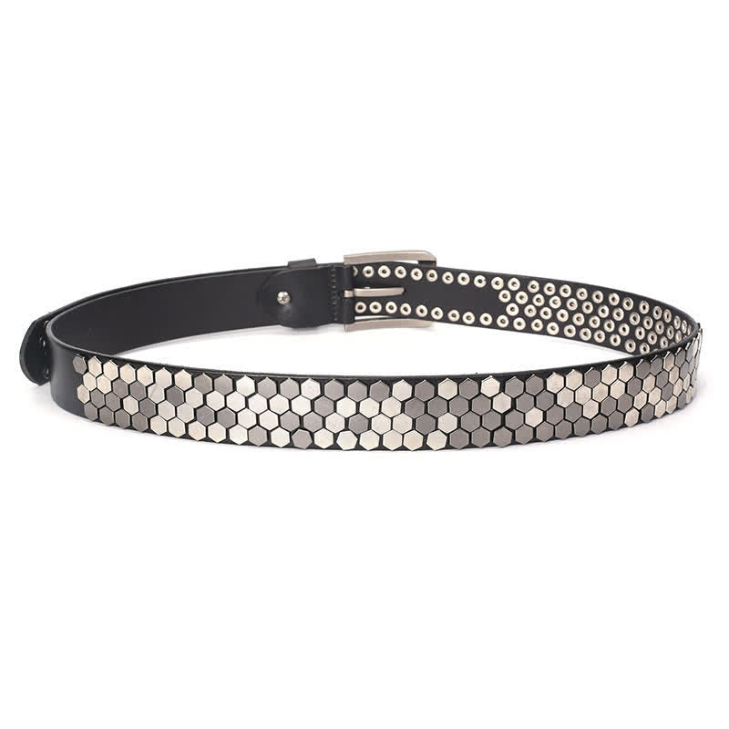 Unisex Hexagonal Rivet Studded Leather Belt