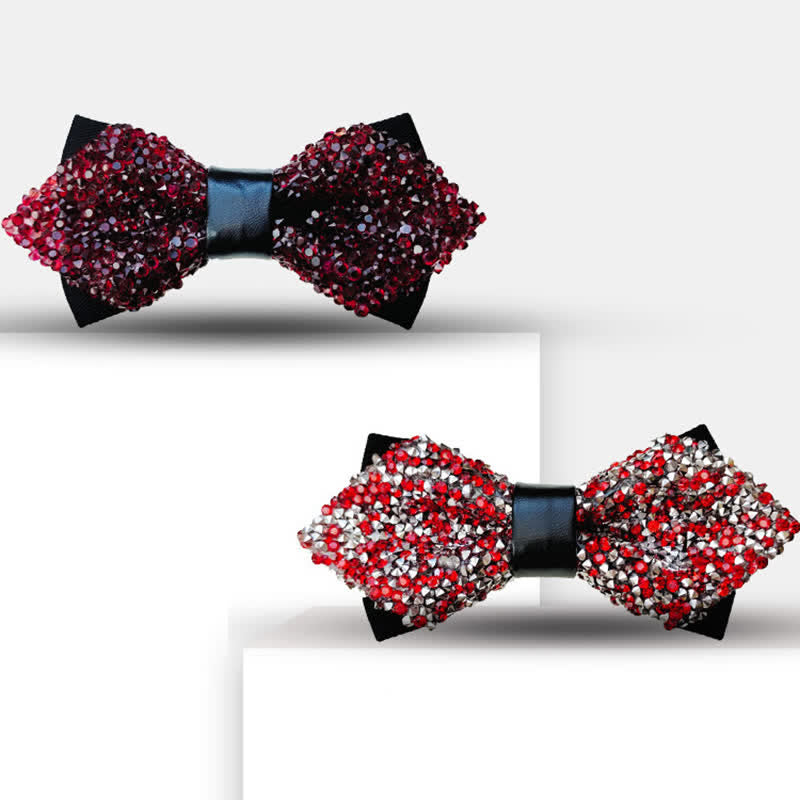 Men's Glitter Rhinestone Double Layer Pointy Bow Tie