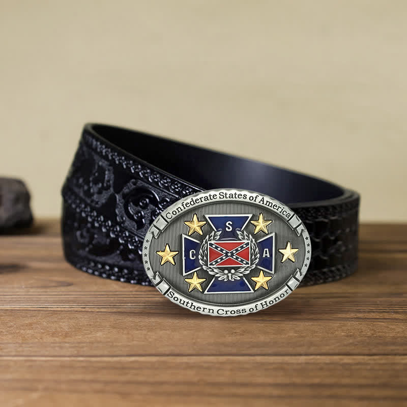 Men's DIY Southern Cross Of Honor Buckle Leather Belt