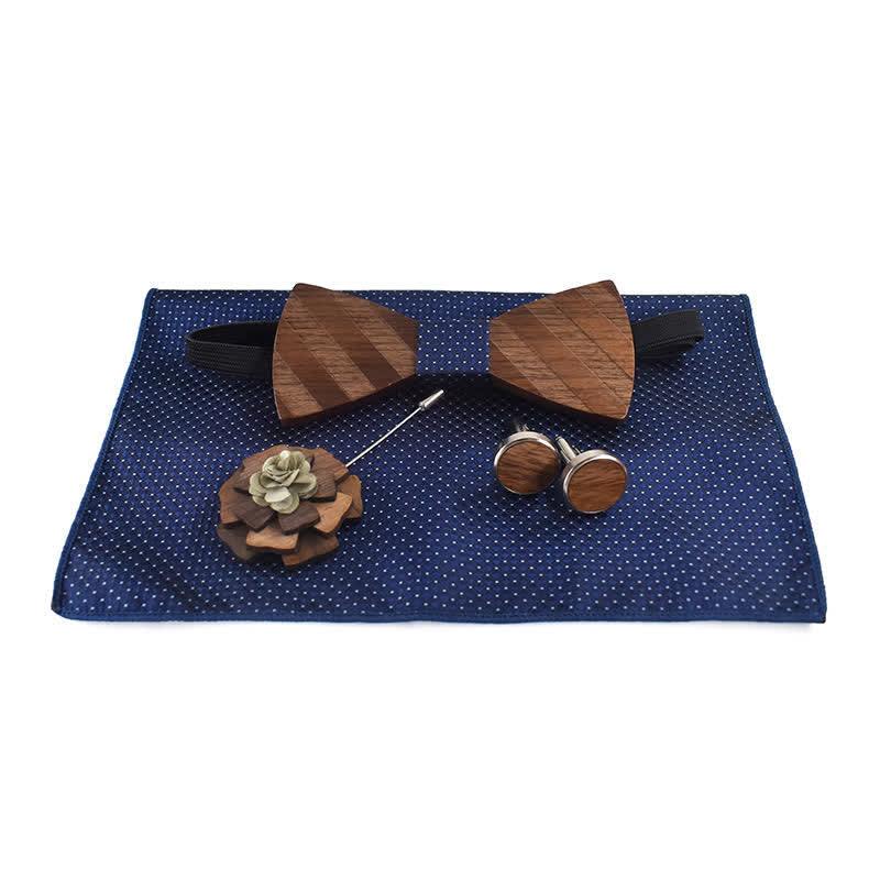 4Pcs Men's Formal Striped Pattern Wooden Bow Tie Set