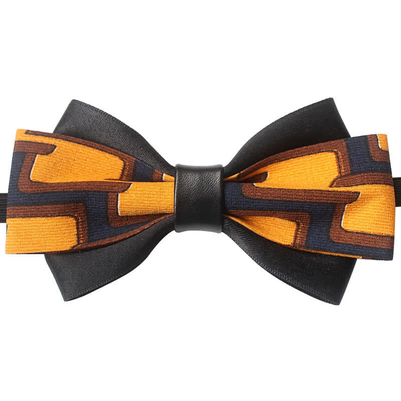 3Pcs Men's Unique Printed Double Layered Bow Tie Set