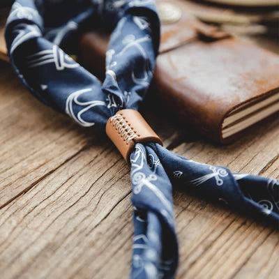 Navy Blue Marine Square Scarf with Leather Scarf Buckle