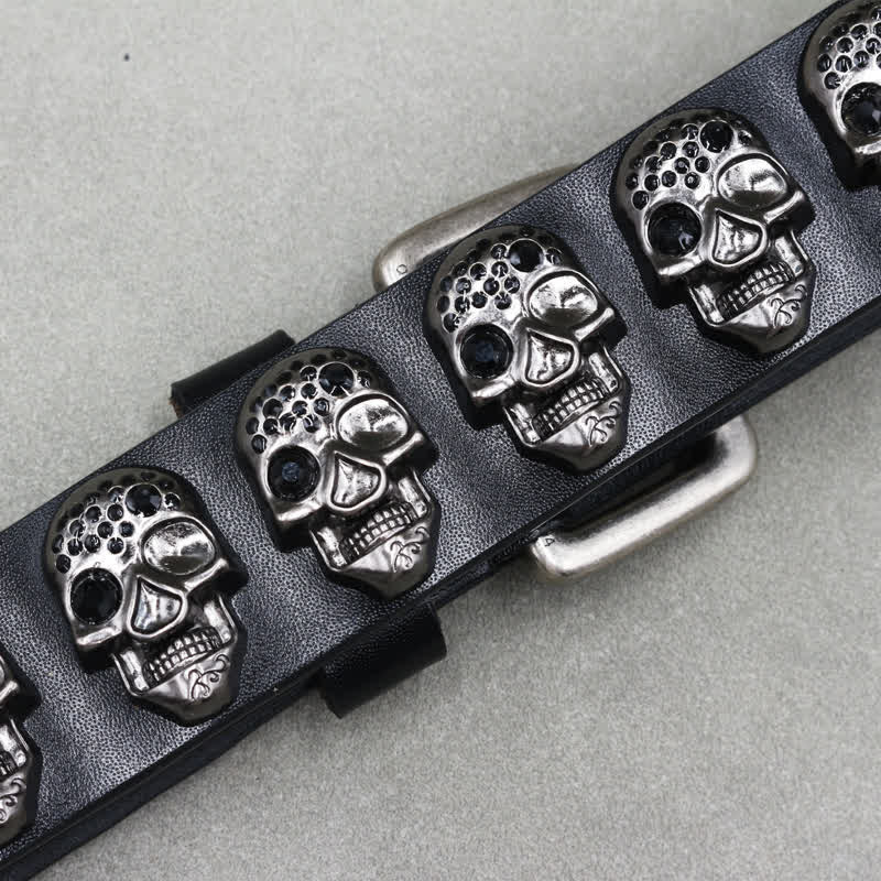 Biker Casual Skulls Rivets Double Pin Leather Belt