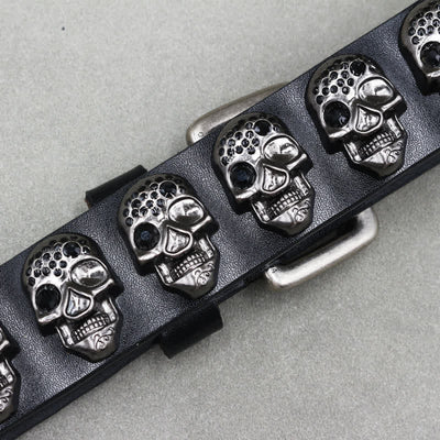 Biker Casual Skulls Rivets Double Pin Leather Belt