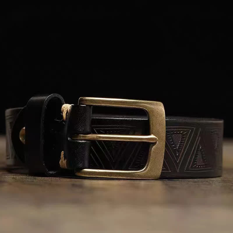 Western Triangular Embossed Pattern Leather Belt