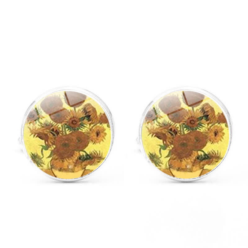 Men's Art Oil Painting Glass Dome Cufflinks