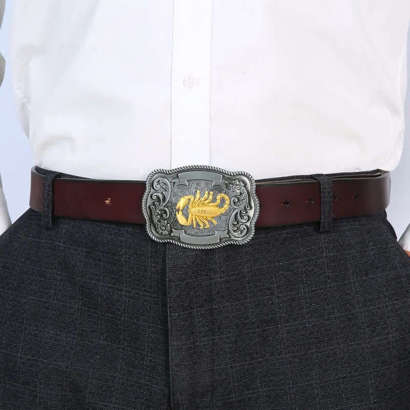 Men's DIY Gold Carving Animal Buckle Leather Belt