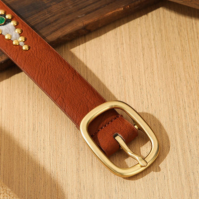Women's Stylish Gem Rivets Inlaid Leather Belt