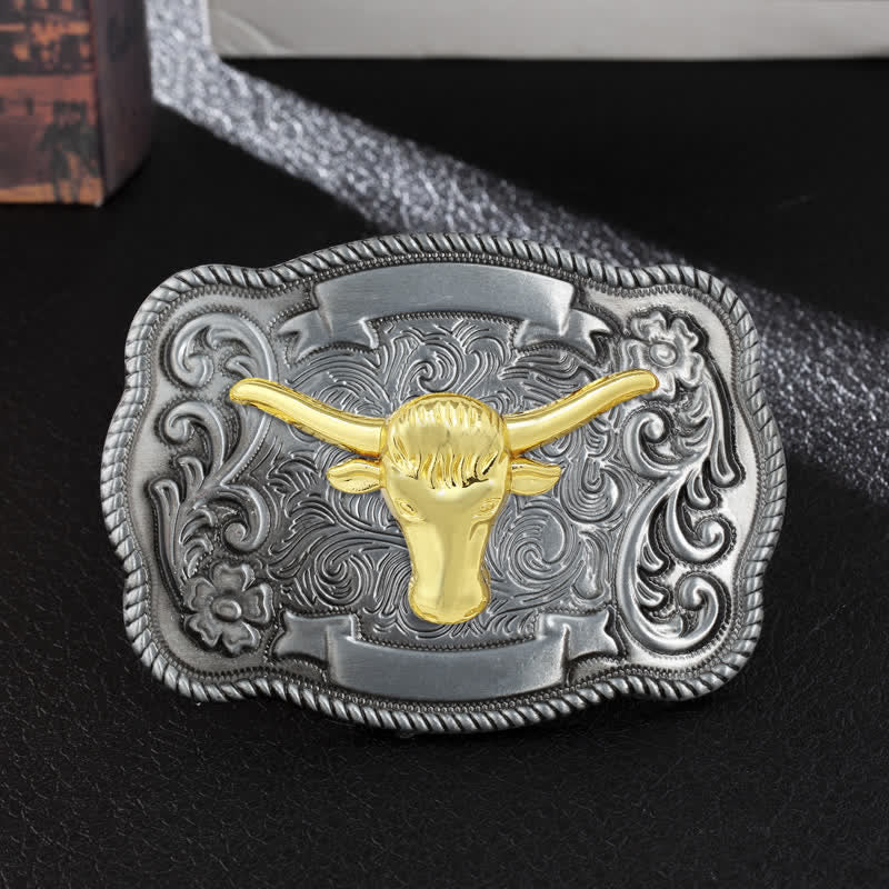 Men's DIY Gold Carving Animal Buckle Leather Belt