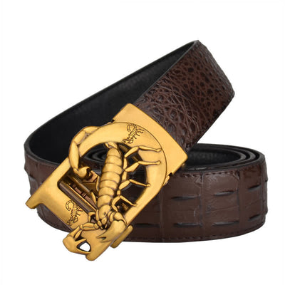Mne's D-Shaped Crocodile Print Automatic Buckle Leather Belt