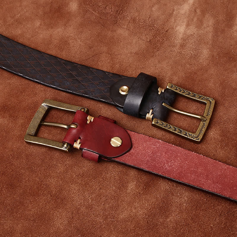 Designed Vintage Embossed Diamond Leather Belt