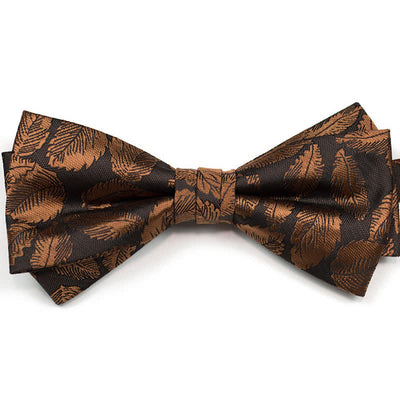 Men's Copper Leaf Print Brown Bow Tie Necktie