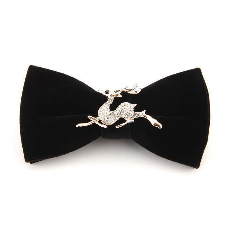 Men's Elk Head Rhinestone Christmas Velvet Bow Tie