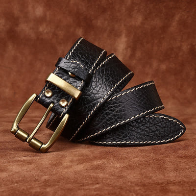 Retro Bison Skin Embossed Rugged Leather Belt