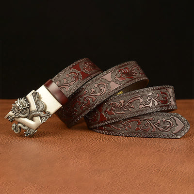 Men's Letter V Dragon Embossing Leather Belt