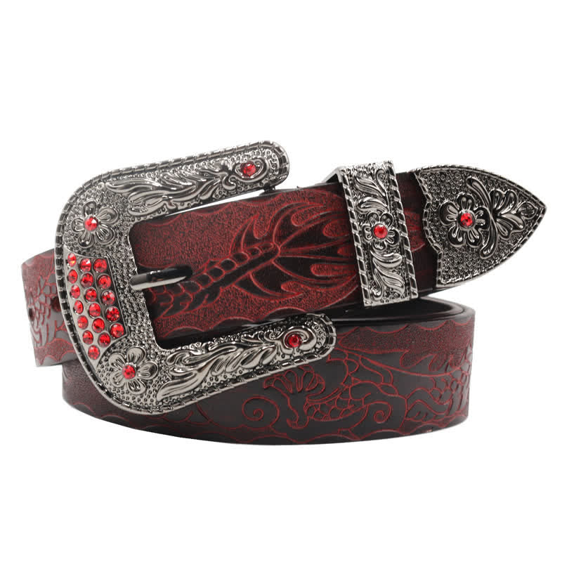 Men's Floral Buckle Embossed Dragon Leather Belt