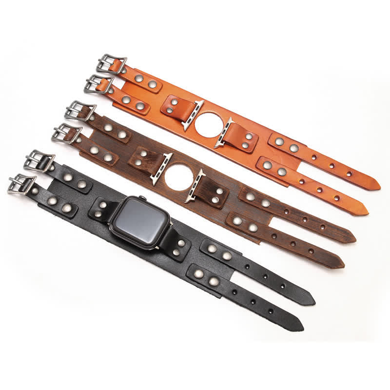 Stylish Double Strap Genuine Leather Watch Band