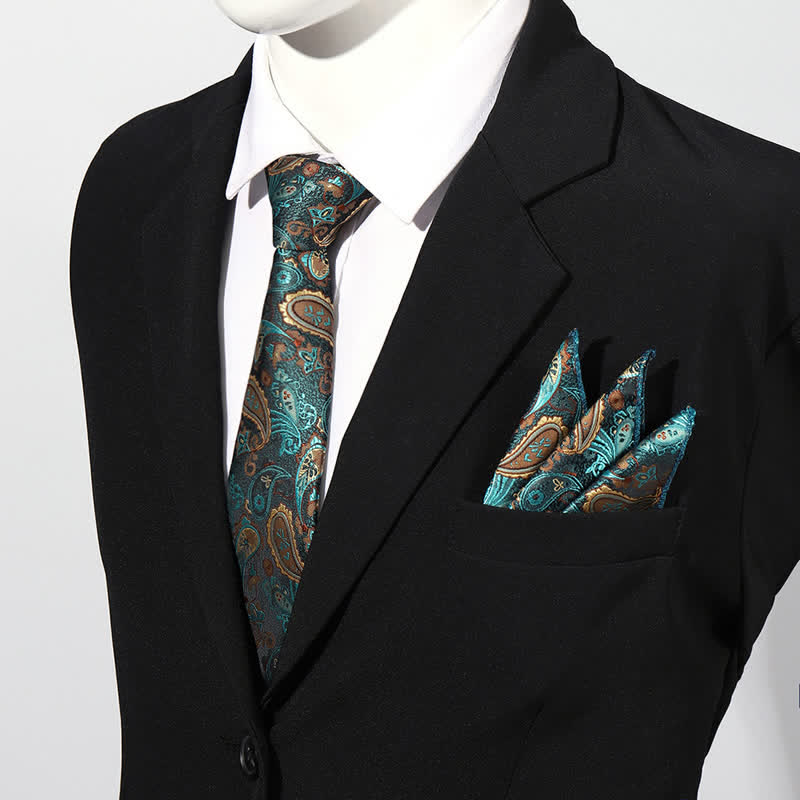 2Pcs Men's Luxury Paisley Pocket Square Necktie Set