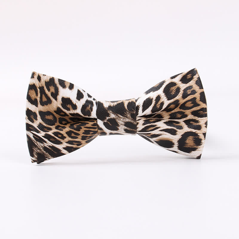 Men's Trendy Animal Butterfly Printing Leather Bow Tie