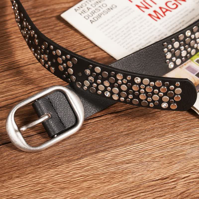 Punk Asymmetric Round Rivet Studded Leather Belt