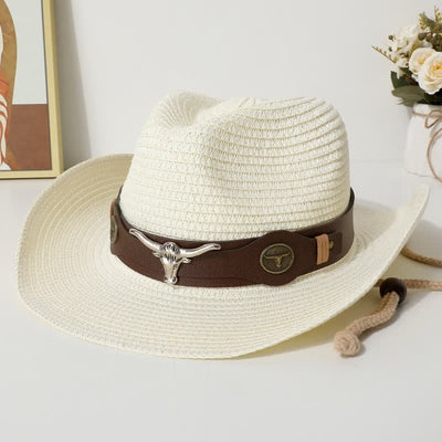 Cattle Decor Summer Beach Sunscreen Straw Hat