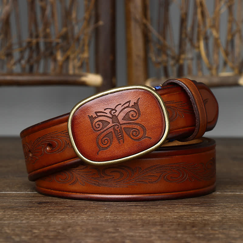 Butterfly Print Luxury Thick Retro Leather Belt
