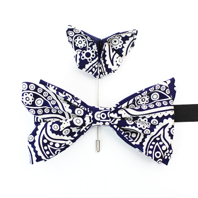 Men's Navy & White Cashew Polka Dot Printed Bow Tie