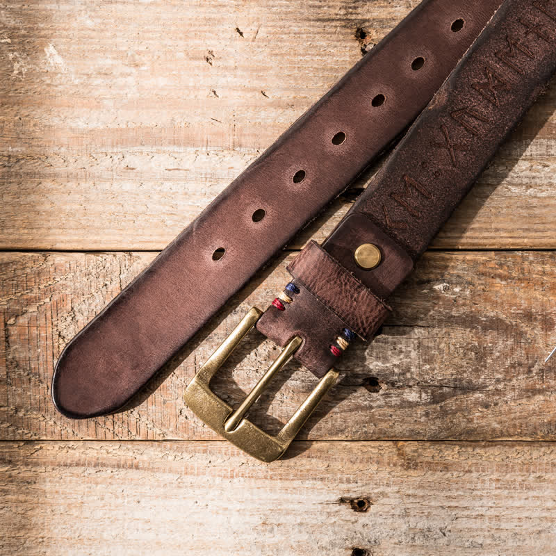 Retro Carved Letter Casual Workwear Leather Belt