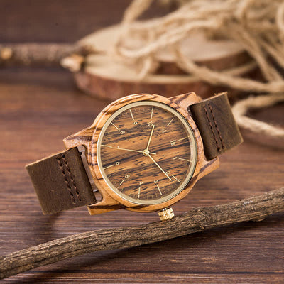 Men's Chic Leather Strap Lightweight Wooden Watch