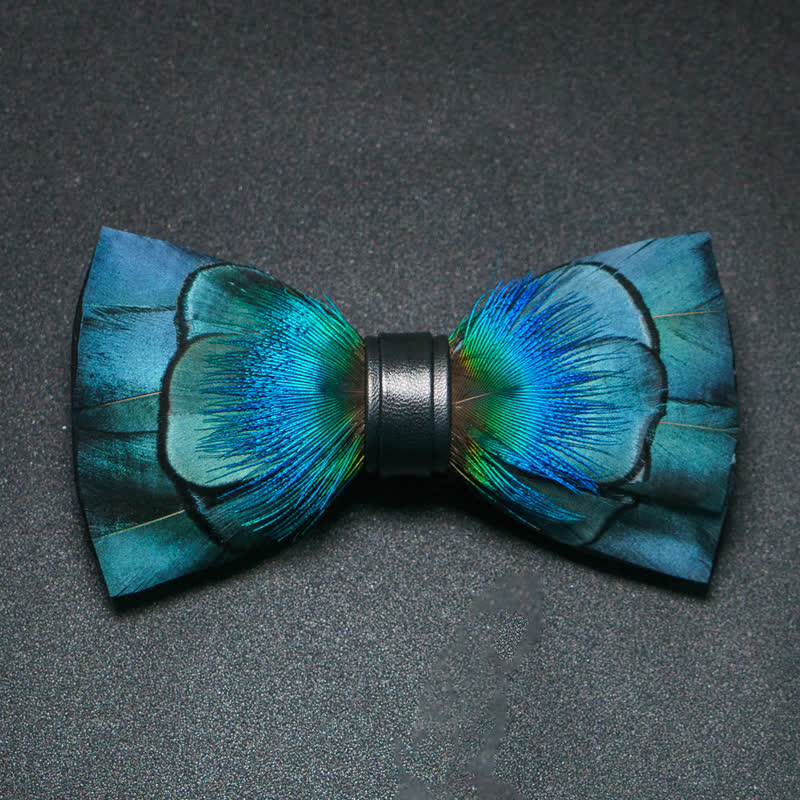 Kid's Lustrous Blue Feather Bow Tie with Lapel Pin