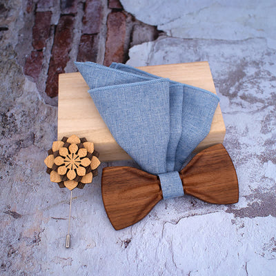 3Pcs Men's Decorative Natural Wooden Bow Tie Set