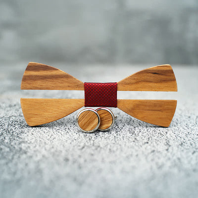 3Pcs Men's Funny Hollow Moustach Wooden Bow Tie Set