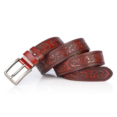 Men's Luxury Flower Embossed Pattern Leather Belt