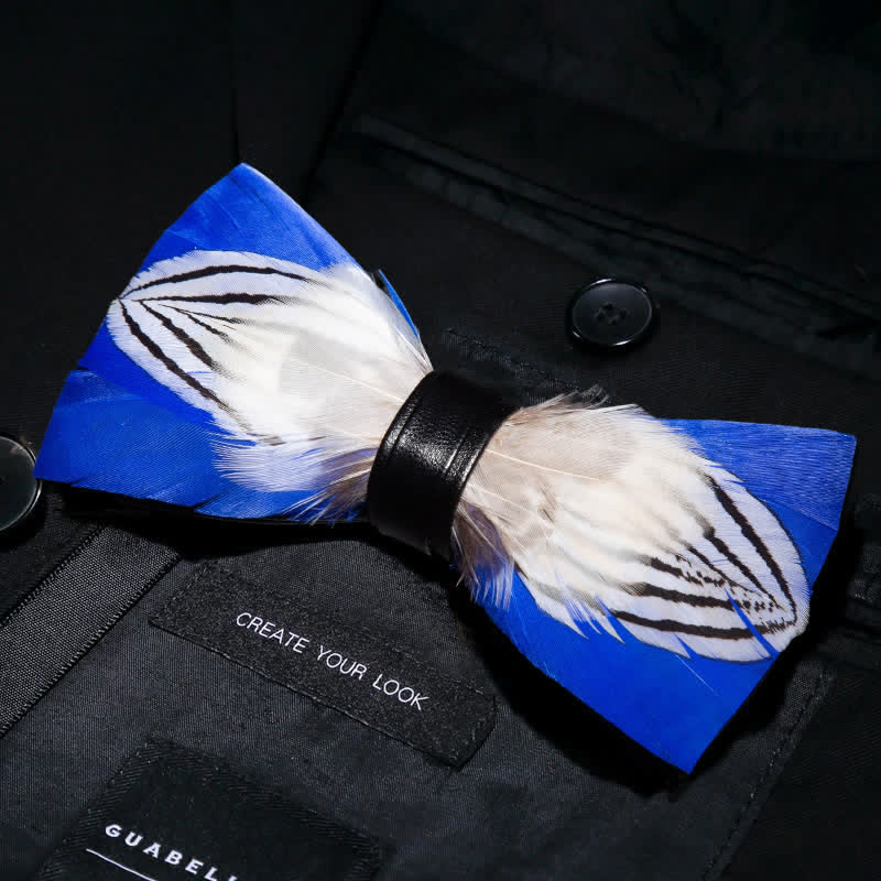 Kid's Blue & White Freedom Feather Bow Tie with Lapel Pin