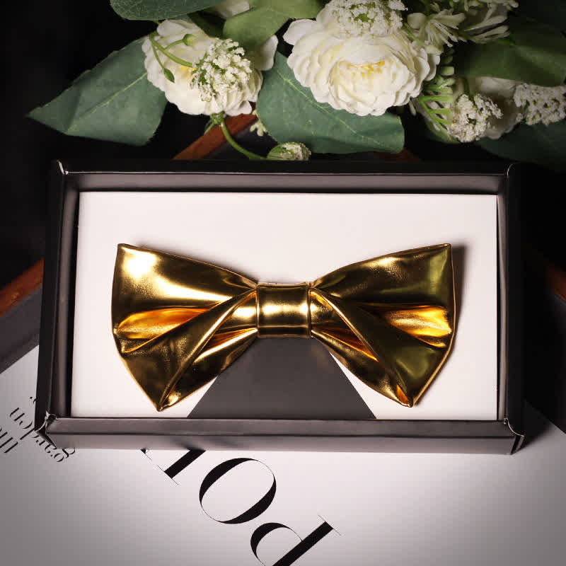 Men's Shining Modern Metallic Gold Leather Bow Tie