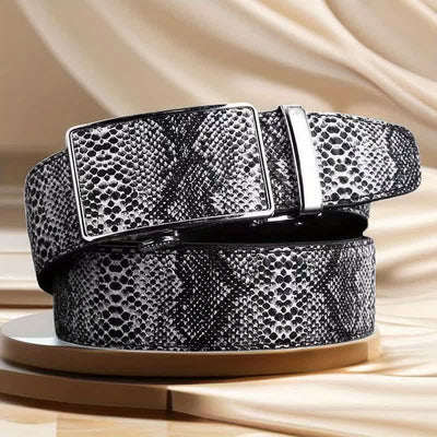 Men's Snakeskin Pattern Automatic Buckle Leather Belt