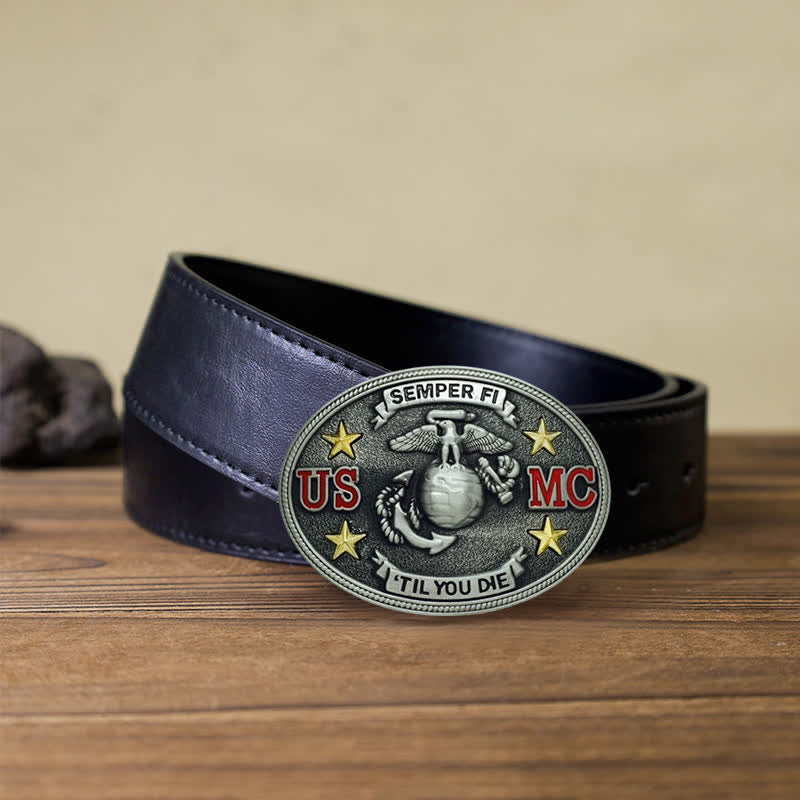 Men's DIY US Marine Corps Buckle Leather Belt