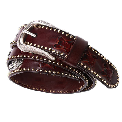 Weatern Style Five-Pointed Star Rivets Leather Belt