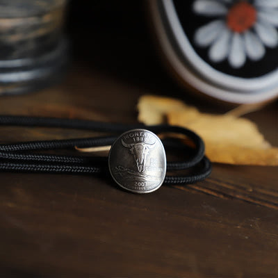 Cowboy Bull Head Coin Shape Bolo Tie