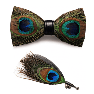 Kid's Green Peacock Feather Bow Tie with Lapel Pin