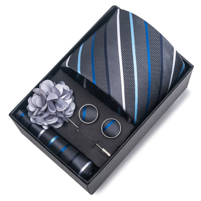 4Pcs Men's Modern Silver Gray Series Necktie Set