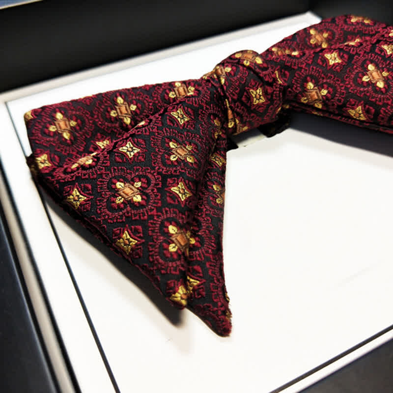 Men's Dark Red & Gold Embroidery Oversized Pointed Bow Tie