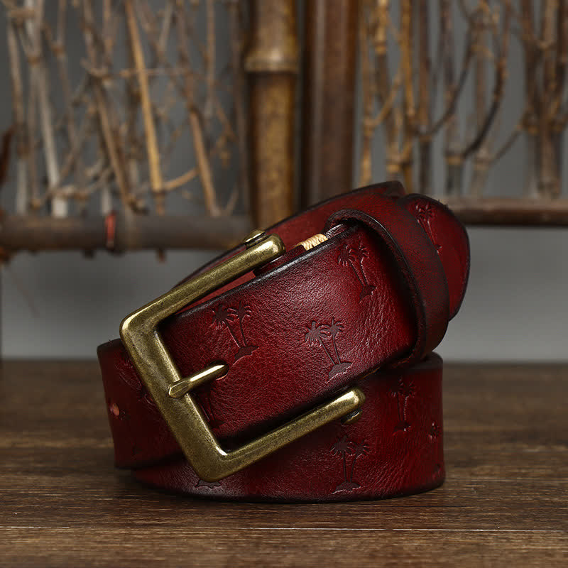 Coconut Tree Embossed Pattern Strap Leather Belt