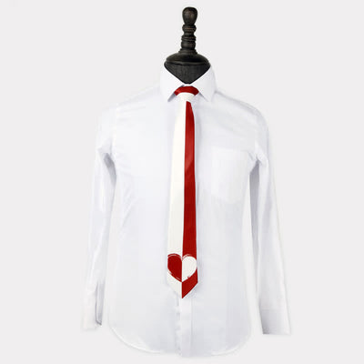 Men's Red & White Contrast Heart Lovers Necktie